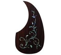 Solid Rosewood Acoustic Guitar Pickguard with Real Abalone Inlay - Self-Adhesive Scratchplate for Martin D-45, Taylor & Compatible with Most 40-42 Inch Acoustic Guitars, Shell Flower Design (#6)