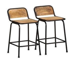 (Solid rough mango wood, iron, 46 x 35.5 x 70 cm/ 2 pcs) vidaXL Bar Chairs Breakfast Kitchen Seat Dining Room Chair Counter Pub Stool