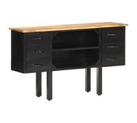 vidaXL Sideboard 110x30x65 cm Solid Rough Mango Wood and Steel, Brown