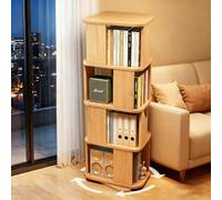 Solid Rubber Wood 360° Rotating Boohelf SpaceSaving 4Tier Bookcase Tower for Living Room Bedroom & Home Office Sto Display