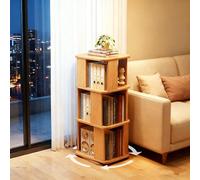 Solid Rubber Wood 360° Rotating Boohelf3Tier FloorStanding Bookcase Tower SpaceSaving Corner Sto Rack for Living Room Bedroom Home Office