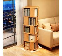 Solid Rubber Wood 5Tier Rotating Boohelf 360° Bookcase Tower SpaceSaving Corner Sto Rack for Living Room Bedroom & Home Office