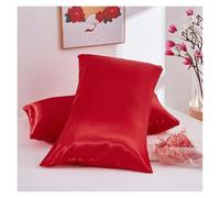 Solid Silk Pillowcase Slip Imitated Mulberry Plain Bed 100% Satin Queen Pillow Case Cover King Twin Home White Soft Comfortable(Red188,USA Twin 51x66cm)