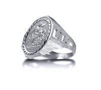 (Y) Jewelco London Men's Solid Sterling Silver Curb Links Snake Skin St George & Dragon Medallion Ring (Half Sov Size)