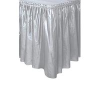 Solid Silver Plastic Rectangular Table Skirt (73cm x 4 meters) 1 Count - Easy Assembly and Reusable, Elegant & Versatile Party Decor