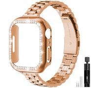 Solid Stainless Steel Gold Band Compatible with Apple Watch Bands 46mm 45mm 44mm 42mm 41mm 40mm 38mm, Diamond Case for iWatch Series 11 10 9 8 7 6 5 4 3 2 1 SE, Rose Gold, 38 mm