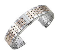 Solid Steel Bracelet With Five Link And Seven Link Design Curved Interface Stainless Accessories Watch Strap(Silver with Rose Gold B,13mm)