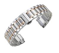 Solid Steel Bracelet With Five Link And Seven Link Design Curved Interface Stainless Accessories Watch Strap(Silver with Rose Gold A,15mm)