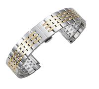 Solid Steel Bracelet With Five Link And Seven Link Design Curved Interface Stainless Accessories Watch Strap(Silver Gold B,15mm)