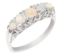 Solid Sterling 925 Silver Natural Opal Victorian Style Eternity Ring Size V White 5 stone ring