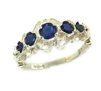 Solid Sterling Silver Genuine Natural Sapphire Ring of English Georgian Design size W Women's September Birthday Gift
