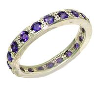 Solid Sterling Silver Natural Amethyst Full Eternity or Stackable Ring Size N Made in England British Hallmark