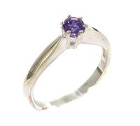 Solid Sterling Silver Natural Amethyst Solitaire Ladies Band Ring Size M Made in England British Hallmark