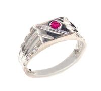 Solid Sterling Silver Natural Ruby Solitaire Mens Gents Signet Ring - Size V 1/2