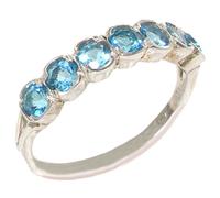 Solid Sterling Silver Vibrant Blue Natural Topaz Eternity Ring - Size T 1/2