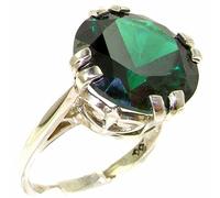 Solid Sterling Silver Womens 14mm Green Cubic Zirconia CZ Vintage Solitaire Cocktail Ring - Size Z