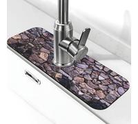 Solid Stonewall Art Print Stone Faucet Mat for Kitchen Sink,Diatomite Absorbent Mat, Tap Splash Guard for Bathroom Kitchen (15" X 5.5" )