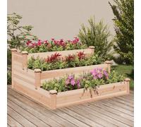 Wooden raised garden bed natural solid fir wood 120x120x56cm stair-step 3-tiered