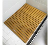 Solid Teak Wood Shower Mat, Non-Slip Bath Mat with Drainage Holes, Warm Spa Floor Pad for Bathroom Saunas Pools, Durable Natural Wood Footrest