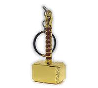 Solid Thor Hammer Mjolnir Keyring: Marvelous 100g Heavy Duty Metal Keychain Ornament - Exclusive Single-Piece Design No-Snap Durability - Shiny Gold & Brown Chrome Finish - Ideal for Keys, Bags & Fans