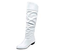 Solid Toe Round Women Slip On Boots Heel Shoes High Quality Ladies Boots, White, 6 UK