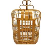 Solid Vintage Hand-Carved Bird Cages Wood Color Hanging Parrot Cage with Food Container Stand Bar Tray (Wood Color 34cm)