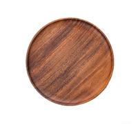 Solid Walnut Wood Serving Tray 25cm Round Tea Platter(Brown20cm)