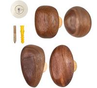Solid Walnut Wood Wall Hooks, 4 Pack Pebble Shape Decorative Mount Organizer for Coats Hats Towels, Bohemian Style Wood Hanger for Doors and Cabinets, 2.5 x 1.8 x 1.6 in / 6.4 x 4.6 x 4 cm