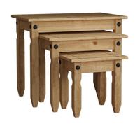 Solid Waxed Distressed Pine Corona Nest Of 3 Side Tables