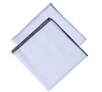 Solid White Linen Pocket square with Colored embroidery edges Mens Handkerchief (2 Pack - Oxford & Baby Blue)