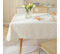Solid White Square Tablecloth 54x54 inches, Linen Dining Table Cover for 2-4 Seats, Fringed Design, Perfect for Home Decor, Weddings, and Events - 135x135cm