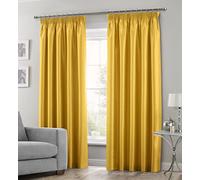 Solid Window Treatment Luxury Faux Silk Pair of Faux Silk Curtain Panels Fully Lined Pencil Pleated (Ochre/Yellow, 66" Width x 72" Drop)