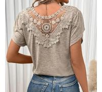 Solid Women's Double-Layer Ruffle Blouse V-Neck(Khaki M)