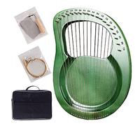 Solid wood 19 String Lyre Harp Mahogany, C Key, Bass E3 to Treble E6 Tuning Range, Carved Phonetic Symbols, Best Gift for Adult Children (Color : Green)