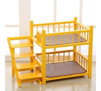 Solid Wood 2 Layer Dog Bunk Beds,Removable Pet Bunk Bed with Fence,Double Layer Cat Bed with Stairs,Dog Window Perch for Small and Medium-Sized Dogs and Cats(22.4″W×18″D×23.6″H, Yellow)