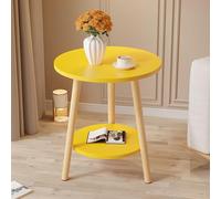Solid Wood 2 Tier Round Side Table with Durable Bracket for Small Spaces Yellow 40cm/15.7in Diameter 52cm/20.4in Height