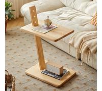 Solid Wood 2-Tier Side Table Adjustable Height Nightstand Mobile Small Coffee Table Rolling Snack Cart for Living Room & Bedroom - Versatile Storage Solution.