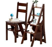 Solid Wood 3-in-1 Folding Ladder Chair, Convertible Step Stool & Display Rack, 4-Tier Multi-Functional Ladder, Dual Purpose For Home, Kitchen, Library, 150 Kg Capacity(Color:A)