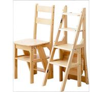 Solid Wood 3-in-1 Folding Ladder Chair, Multi-Functional Step Stool and Display Rack, 4-Tier Design for Home, Kitchen, and Library Use, Durable and Versatile