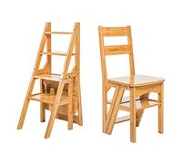 Solid Wood 4-Step Folding Ladder Chair Portable Convertible Step Stool for Adults Ideal for Home Office Kitchen & Outdoor Use - Multi-Purpose Display Stand