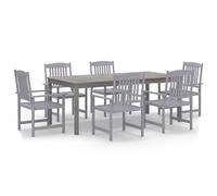 Garden Dining Set 7pc Grey Acacia Wood 200x100cm Table with 6 Chairs & Parasol