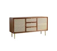 Solid Wood Accent Cabinet - Elegant Dining Sideboard & TV Stand with Rattan Storage Versatile Buffet & Drawer Unit for Home Bedroom Decor