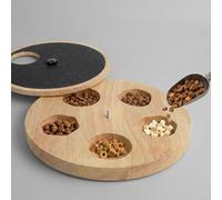 Solid Wood Adjustable Dog Nail Scratch Board with Treat Box - Built-in Snack Reward & Slow Feeder System, Claw Care Activity Pad & Nail File Toy