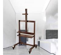Solid Wood Adjustable TV Rack - Wooden Floorstanding TV Stand Easel,Heavy Duty Mobile TV Cart with Storage Shelf,Home Classrooms Modern,Walnut Color