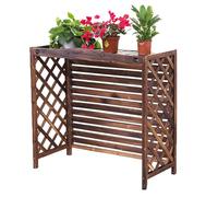 Solid Wood Air Conditioner Cover Privacy AC Fence Screen For Outside Units Wooden Outdoor Condenser Louvered Plant Shelf Protective Grilles For AC And Heat Pumps Easy To Install Windproof