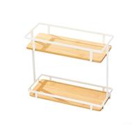 Solid Wood and Iron Double-Layer Storage Rack for Kitchen Spices Tea Cups Dining Essentials - Retro Style Organizer Having Anti-Slip Base 27.7 X 12 X 24. Cm (Black or White)(White)