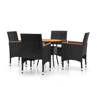 vidaXL 5 Piece Garden Bistro Set Poly Rattan and Solid Wood Black, Black
