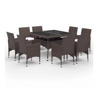 Solid Wood and Poly Rattan Garden Dining Set 9 Piece Multi Colours vidaXL