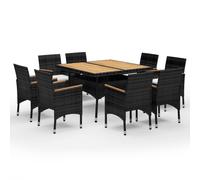 Solid Wood and Poly Rattan Garden Dining Set 9 Piece Multi Colours vidaXL