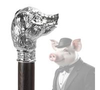 Solid Wood Animal Walking Cane for Men and Women, Gothic Decorative Ornate Metal Cane with Ergonomic Handle, Walking Stick for Senior(Pig)